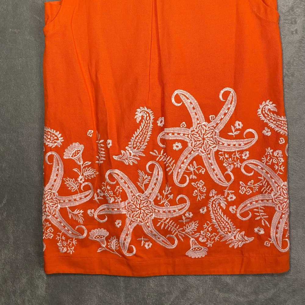 Anthropologie Maeve Orange Sleeveless Mini Dress with White Embroidered Starfish - Picture 6 of 15